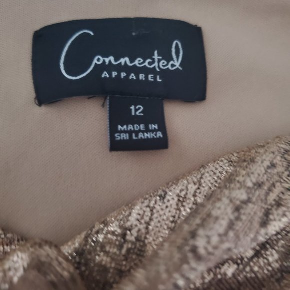 NWOT* Women's Ruched Party Dress Rose Gold Metallic & Black Cowl Neck Size 12 - Picture 12 of 12